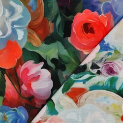 Viskose Popeline Digital Romantisch Blumen - koralle