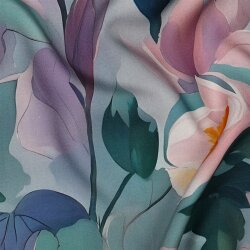 Viskose Popeline Digital Aquarell Blumen - blau