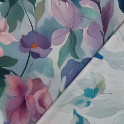 Viskose Popeline Digital Aquarell Blumen - blau