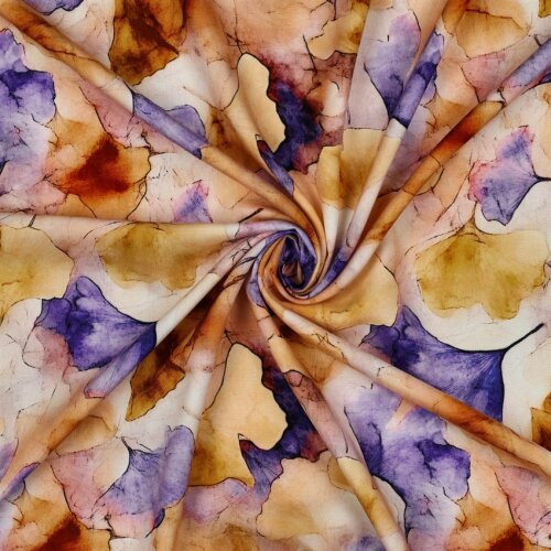 Viskose Popeline Digital Aquarell Ginko - gelb