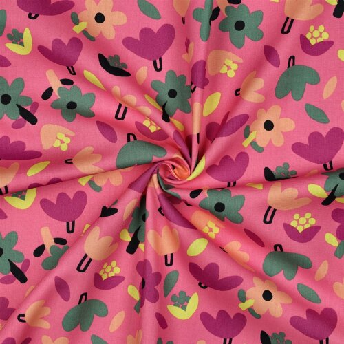 Baumwollpopeline Organic Jennifer Bouron bunte Blümchen - softpink/grün