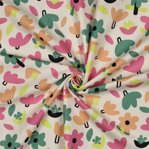 Baumwollpopeline Organic Jennifer Bouron bunte Blümchen -  natur/softpfirsich