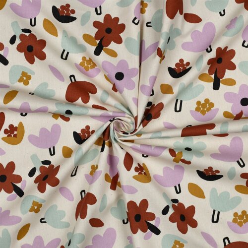 Baumwollpopeline Organic Jennifer Bouron bunte Blümchen - natur/softlila