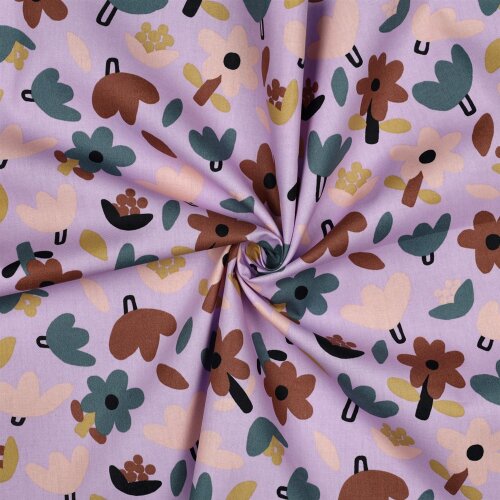 Baumwollpopeline Organic Jennifer Bouron bunte Blümchen -  softlila/antikgrün