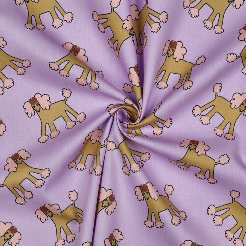 Baumwollpopeline Organic Jennifer Bouron bunte Pudel - softlila