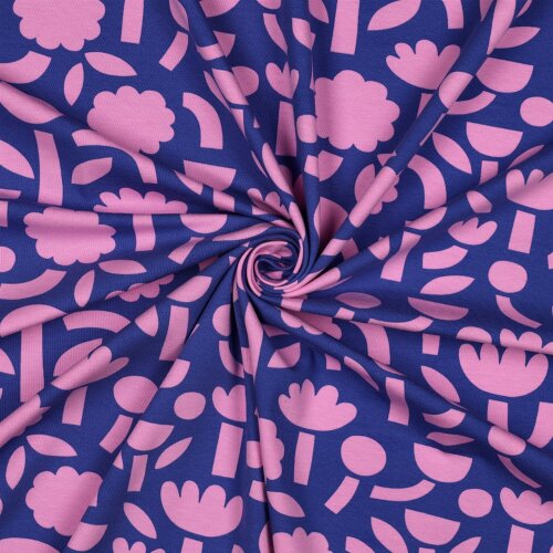 Baumwolljersey Organic Jennifer Bouron Blumen Formen - blau