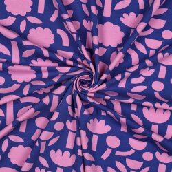 Baumwolljersey Organic Jennifer Bouron Blumen Formen - blau