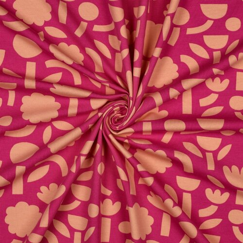 Baumwolljersey Organic Jennifer Bouron Blumen Formen - fuchsia