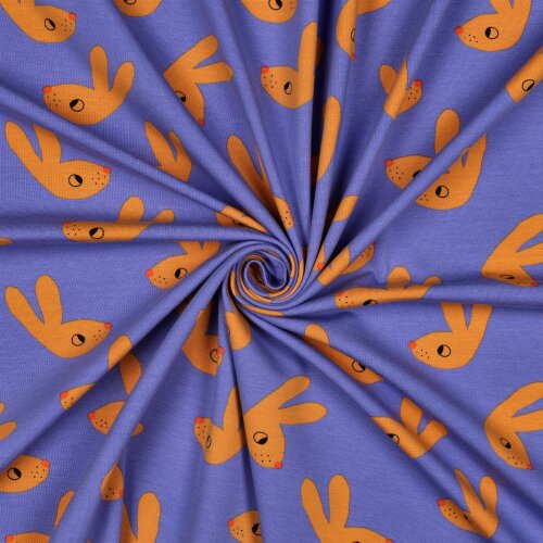 Baumwolljersey Organic Jennifer Bouron Hasenköpfe - blaulila