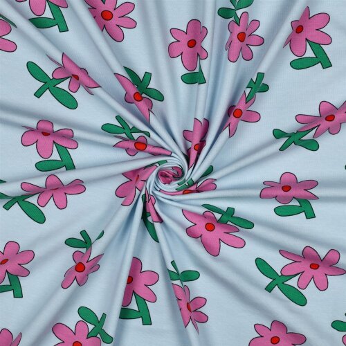 Baumwolljersey Organic Jennifer Bouron Schnittblumen - hellblau