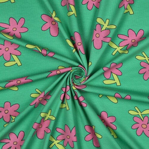 Baumwolljersey Organic Jennifer Bouron Schnittblumen - frühlingsgrün