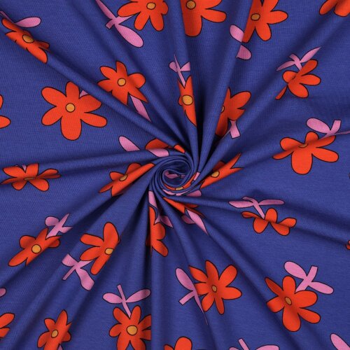 Baumwolljersey Organic Jennifer Bouron Schnittblumen - stahlblau