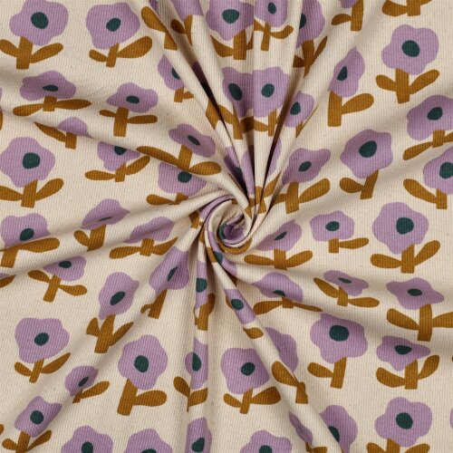Rippenjersey Organic Jennifer Bouron süße Blümchen - natur/softlila