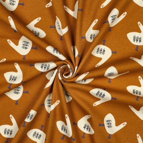 Rippenjersey Organic Jennifer Bouron lustige Gänse - senf