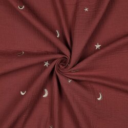 Musselin Bestickt Mond und Sterne - altrot