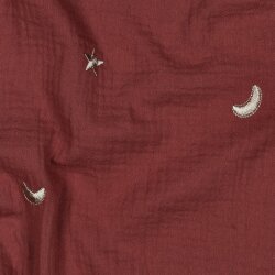 Musselin Bestickt Mond und Sterne - altrot