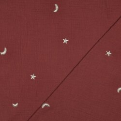 Musselin Bestickt Mond und Sterne - altrot
