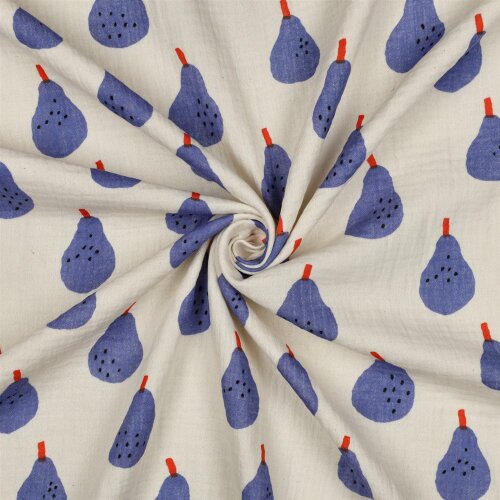 Musselin Organic Jennifer Bouron Birnen - natur/rauchblau