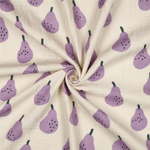 Musselin Organic Jennifer Bouron Birnen - natur/helllila