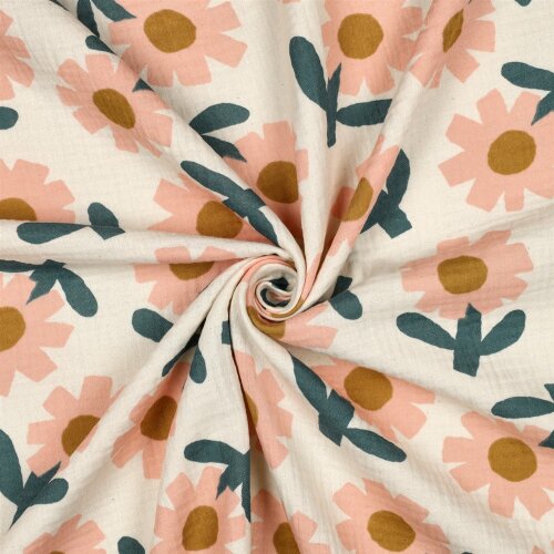 Musselin Organic Jennifer Bouron Blumenregen - natur/pfirsich