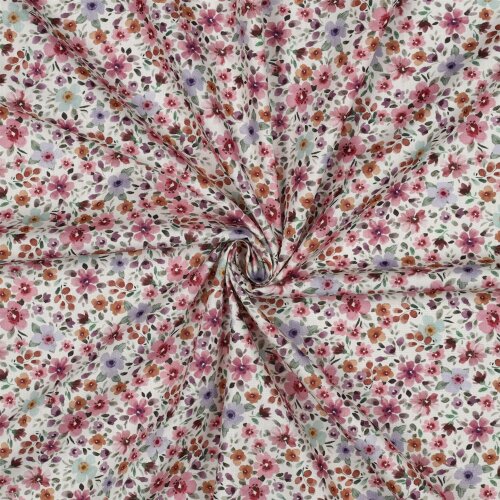 Baumwollpopeline kleines Blumenmeer - weiß