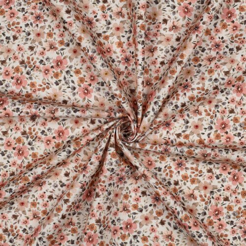 Baumwollpopeline kleines Blumenmeer - softpfirsich