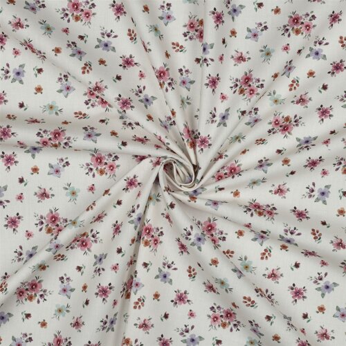 Baumwollpopeline kleine Blumensträuße - weiß