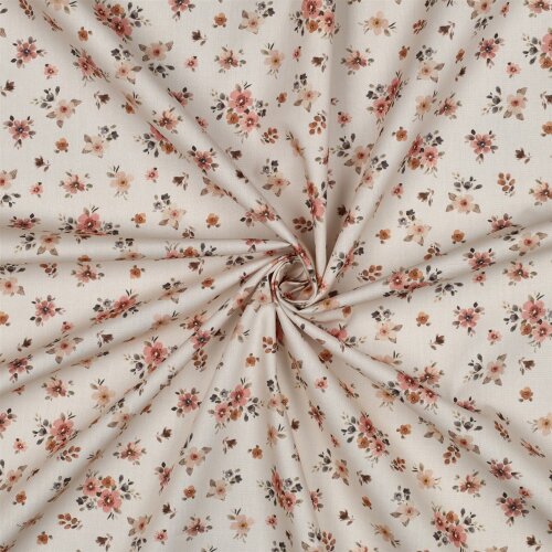 Baumwollpopeline kleine Blumensträuße - softpfirsich