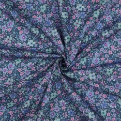 Baumwollpopeline kleines Blumenmeer - petrolblau