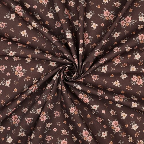 Baumwollpopeline kleine Blumensträuße - braun