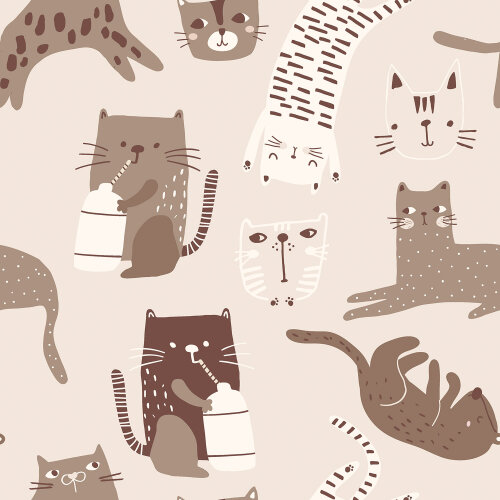 Terry Crêpe lustige Katzen - softbeige