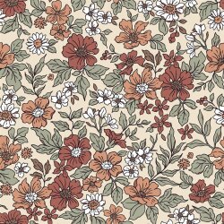 Baumwolljersey Herbstblumen - cremebeige