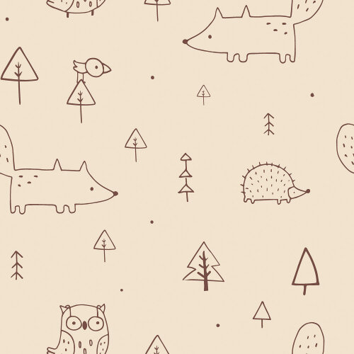 Terry Crêpe Fuchs und Igel im Wald - softbeige