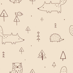 Terry Crêpe Fuchs und Igel im Wald - softbeige