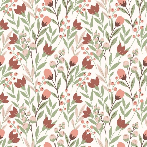 Baumwolljersey zarte Blumenwiese - creme