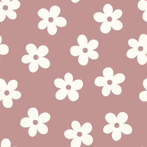 Baumwolljersey weiße Blüten - mauve