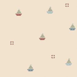 Baumwolljersey bunte Segelboote - cremebeige
