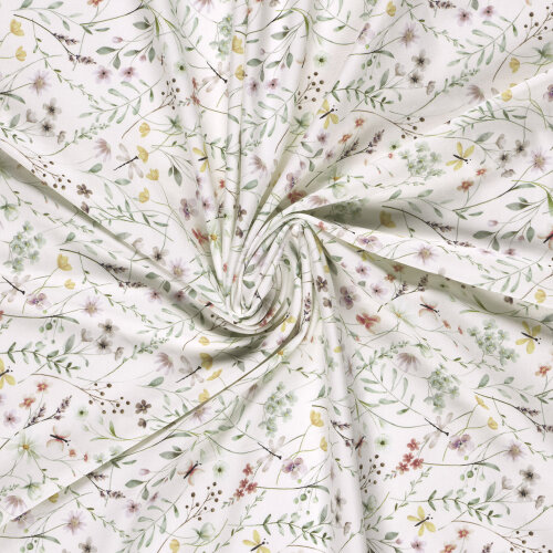 Baumwolljersey Organic Digital Sommerblumen - creme