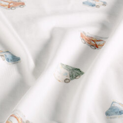 Baumwolljersey Organic Digital süße Baufahrzeuge - creme