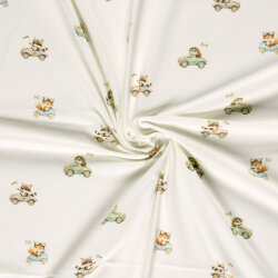 Baumwolljersey Organic Digital Tiere in Autos - creme
