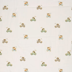 Baumwolljersey Organic Digital Tiere in Autos - creme