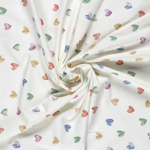 French Terry Digital Bio~Organic bunte Herzen - wollweiß - creme