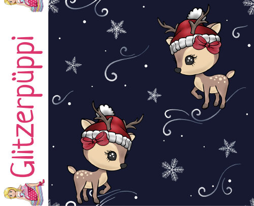 Ganzjahressweat Glitzerpüppi Digital Winterhirsch - dunkelblau