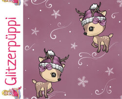 Ganzjahressweat Glitzerpüppi Winterhirsch - antikpink