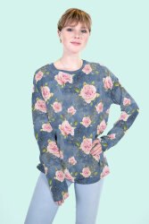 French Terry Glitzerpüppi Digital Rosen - stahlblau