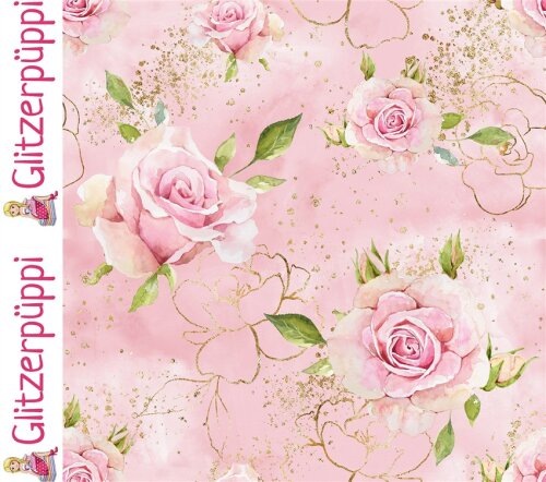 French Terry Glitzerpüppi Digital Rosen - rosa