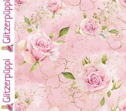 French Terry Glitzerpüppi Digital Rosen - rosa