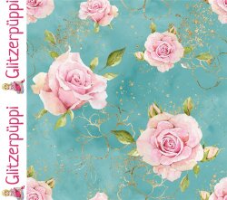 French Terry Glitzerpüppi Digital Rosen - mint