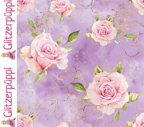 French Terry Glitzerpüppi Digital Rosen - helllila