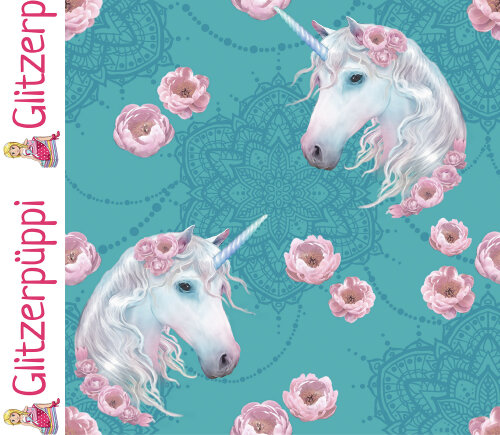 French Terry Glitzerpüppi Digital schönes Einhorn - mint